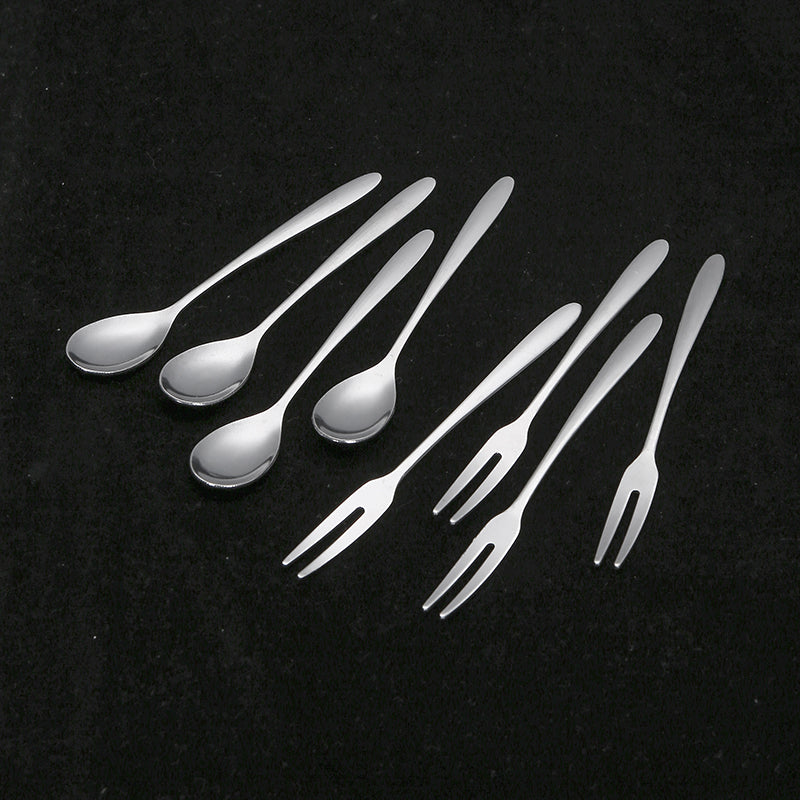 Stainless Steel Coffee Spoon & Tea Forks Flatware Set - Silver Stainless Steel Salad, Teaspoon, Fruit, Coffee, Serving, Appetizer