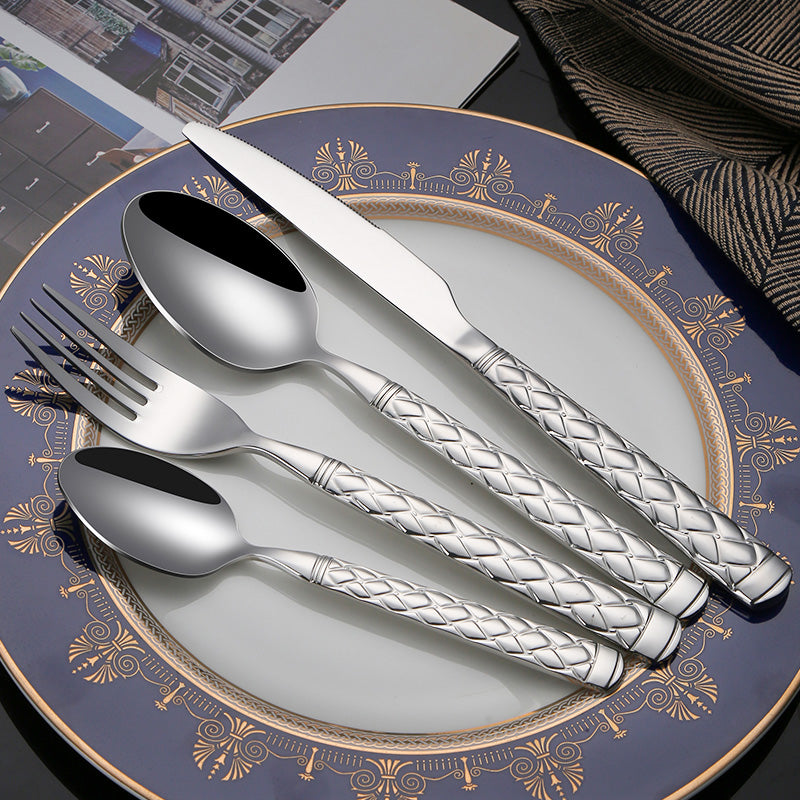 Buyer Star Silverware - Stainless Steel Argyle Cutlery Utensils Includes Forks, Knives, Spoons Perfect for Wedding & Party