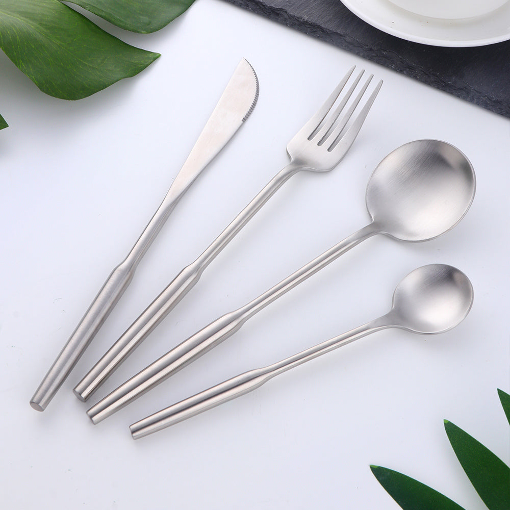 Restaurant Silver Flatware Set Dinner Spoons Forks and Knife Stainless Steel Cutlery 5 Set/Sets(Min. Order)