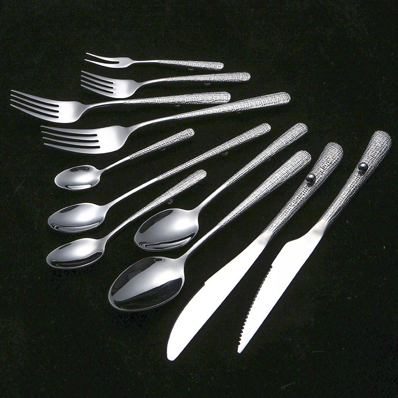 Silverware Set for 11 Stainless Steel Flatware Mirror Polished Cutlery Set Utensils Include Spoons Forks Knives for Home Restaurant Beaded Handle