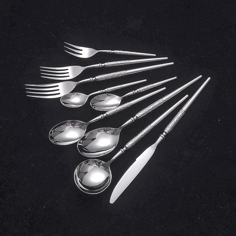 Silver Mirror Polished Stainless Steel Flatware Set Elegant Dining Cutlery