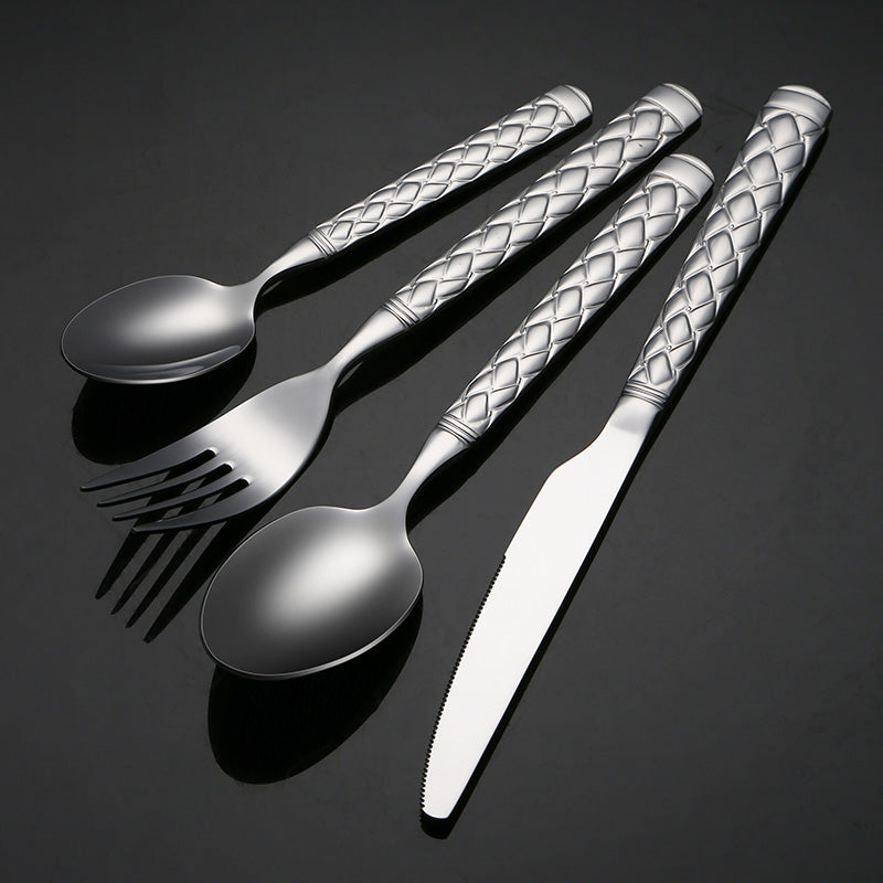 Buyer Star Silverware - Stainless Steel Argyle Cutlery Utensils Includes Forks, Knives, Spoons Perfect for Wedding & Party