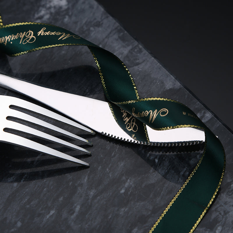 Amazon Hot Sale Silver Cutlery Set Knife Fork and Spoon  with Elegant Packing