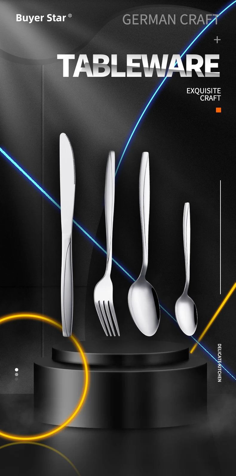 French Moonlight Wedding Cutlery Gold Silverware Elegant Flatware Set