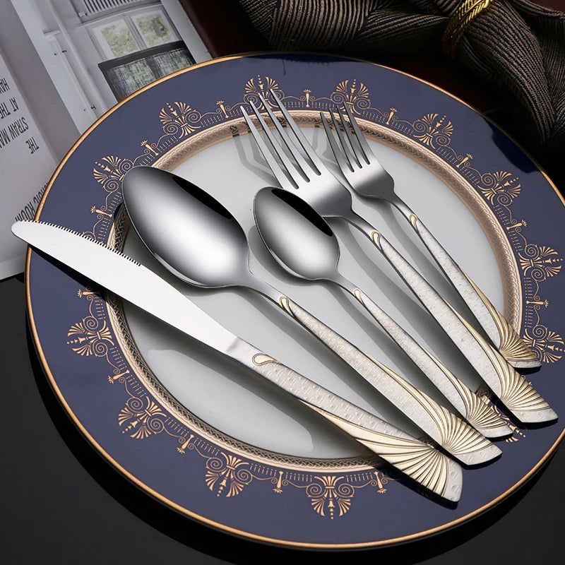 Wholesale Custom Restaurant Sliverware Mirror Polish Stainless Steel Flatware Spoons Forks And Knives Cutlery Set