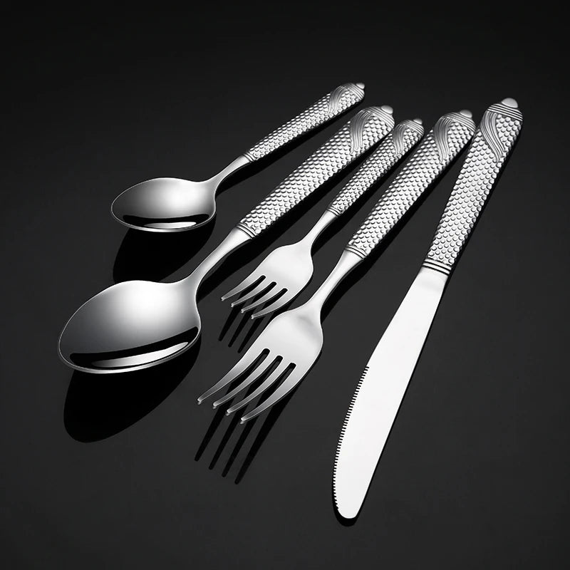 Knife Fork Spoon Silverware Hammer Handle Flatware Sets Wedding Stainless Steel Hammered Cutlery Set of 5 pcs