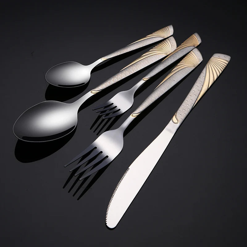 Wholesale Custom Restaurant Sliverware Mirror Polish Stainless Steel Flatware Spoons Forks And Knives Cutlery Set