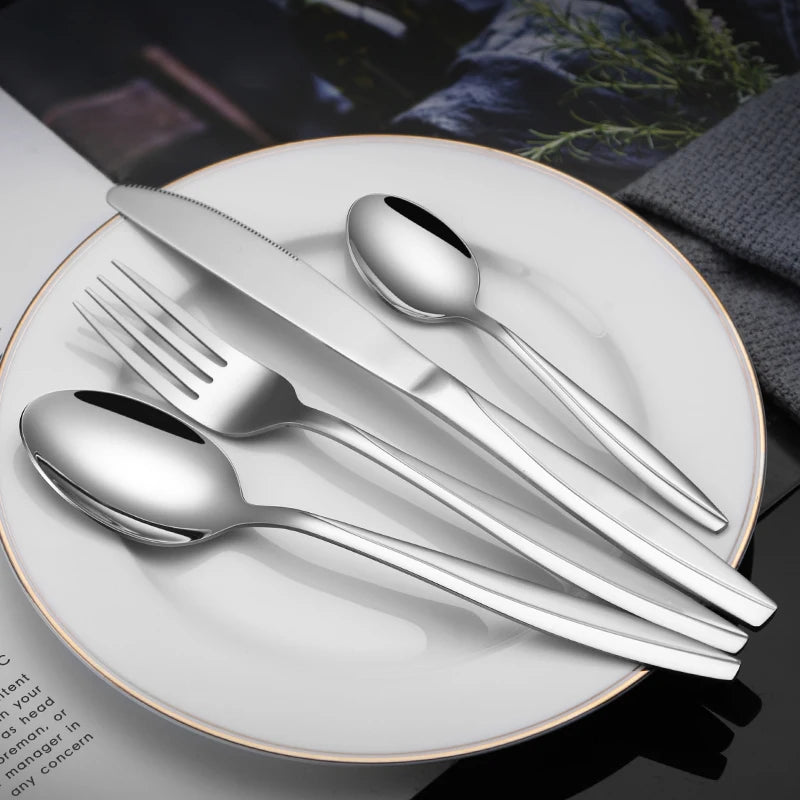 French Moonlight Wedding Cutlery Gold Silverware Elegant Flatware Set