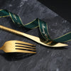 Luxury Retro Flatware Spoon Fork Knife Metal Vintage Wedding Stainless Steel Gold Cutlery Set