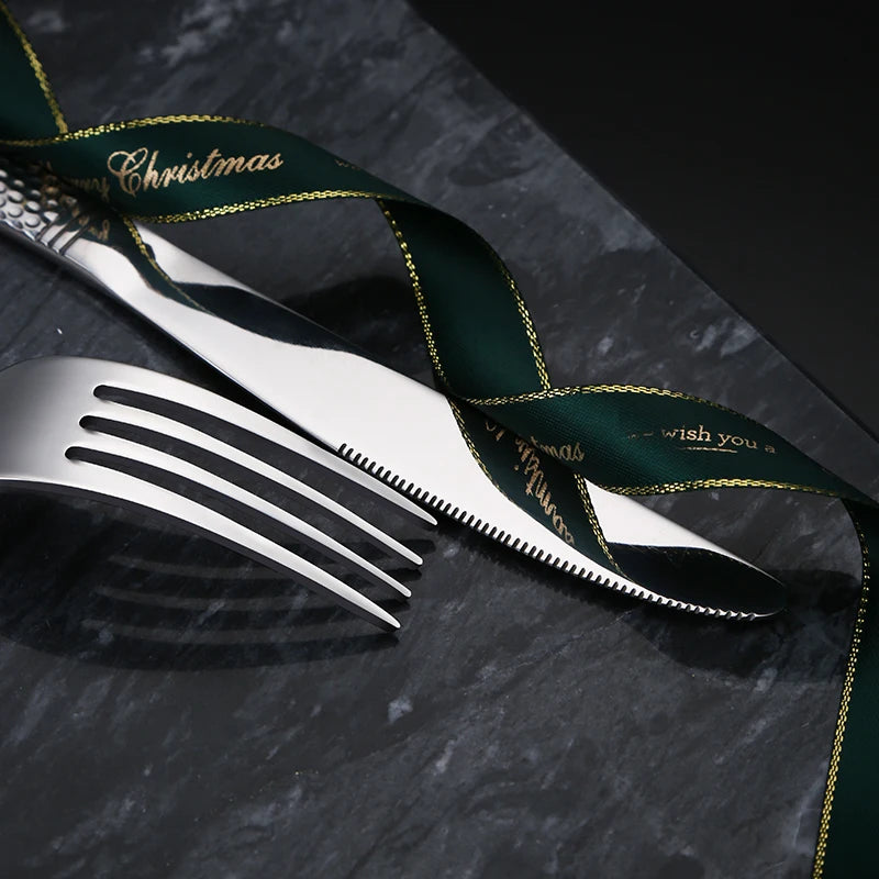 Knife Fork Spoon Silverware Hammer Handle Flatware Sets Wedding Stainless Steel Hammered Cutlery Set of 5 pcs