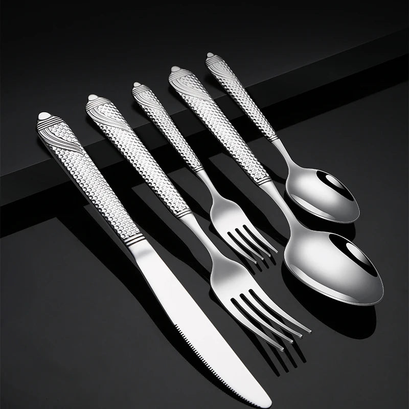 Knife Fork Spoon Silverware Hammer Handle Flatware Sets Wedding Stainless Steel Hammered Cutlery Set of 5 pcs