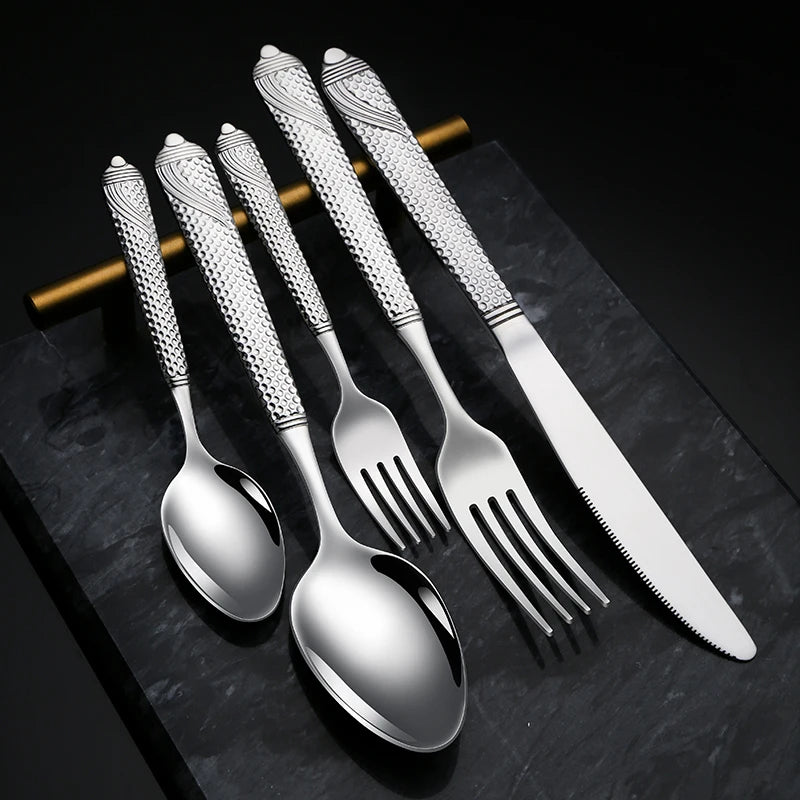 Knife Fork Spoon Silverware Hammer Handle Flatware Sets Wedding Stainless Steel Hammered Cutlery Set of 5 pcs