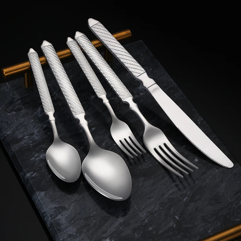 Luxury Flatware Matte Gold Painted Cutlery Set Stainless Steel