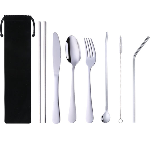 7Psc Travel Spoon Chopstick Flatware Portable Sets with Straw Camping Cutlery Set 6000 Piece/Pieces(Min. Order)