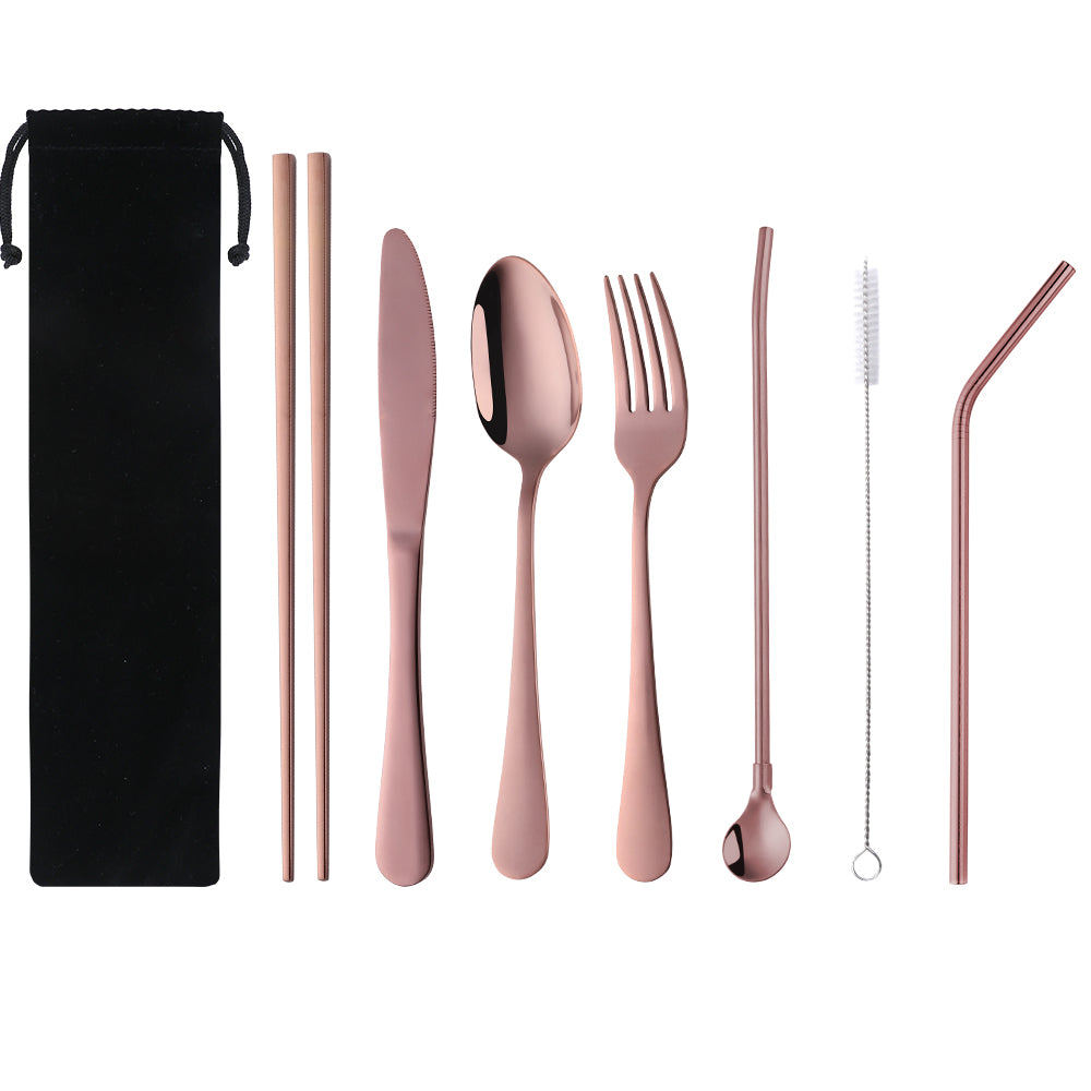 7Psc Travel Spoon Chopstick Flatware Portable Sets with Straw Camping Cutlery Set 6000 Piece/Pieces(Min. Order)