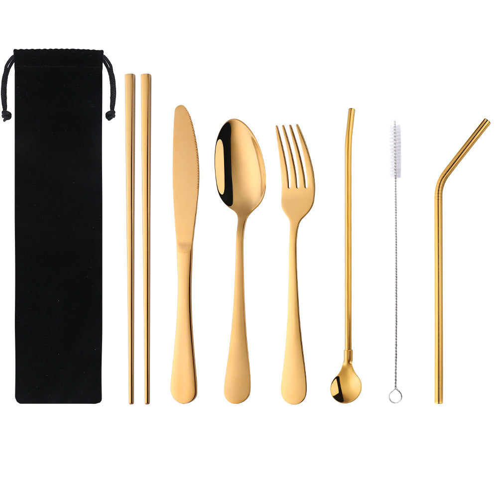 7Psc Travel Spoon Chopstick Flatware Portable Sets with Straw Camping Cutlery Set 6000 Piece/Pieces(Min. Order)