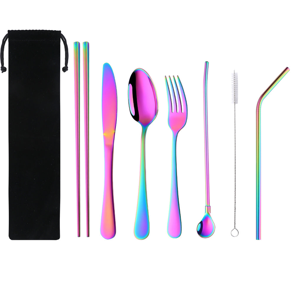 7Psc Travel Spoon Chopstick Flatware Portable Sets with Straw Camping Cutlery Set 6000 Piece/Pieces(Min. Order)