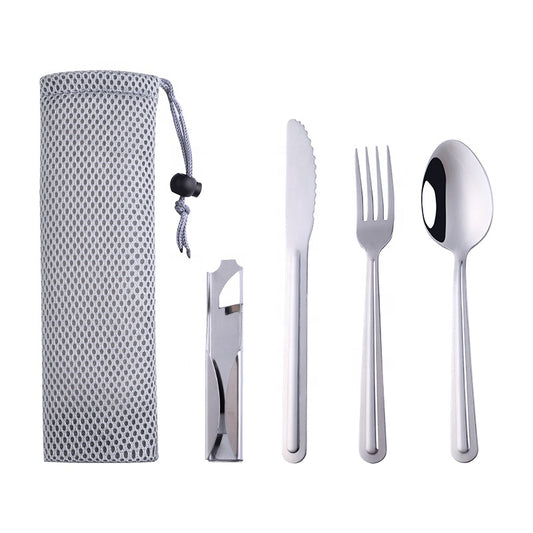 Outdoor Camping Utensils Multi Function Tool Stainless Steel Fork Knife Spoon Camping Cutlery Set